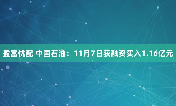 盈富忧配 中国石油：11月7日获融资买入1.16亿元